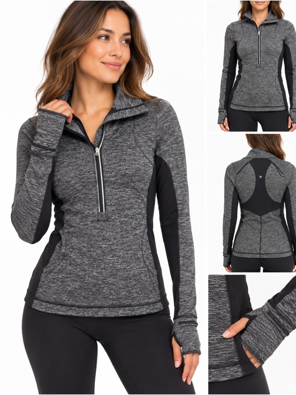 lululemon athletica Grey Heather & Black Quarter-Zip Performance Pullover